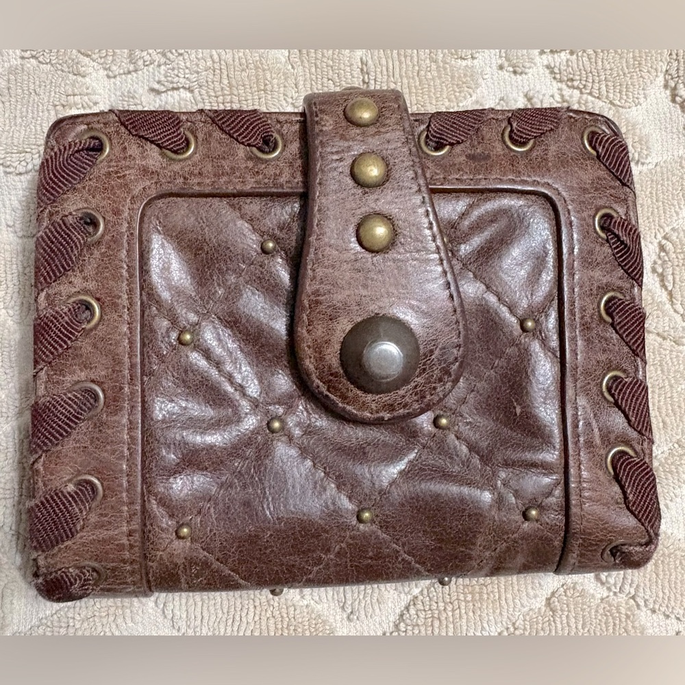 Vintage Betsey Johnson Brown Quilted Studded Bifold Wallet